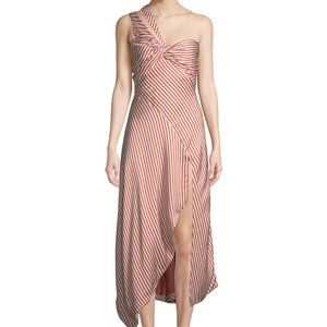 Jonathan Simkhai Striped Twisted Asymmetric One-Shoulder Midi Dress